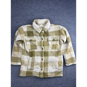 Billabong Jacket Women's Extra Large Tan White Plaid Sherpa Fleece Shacket